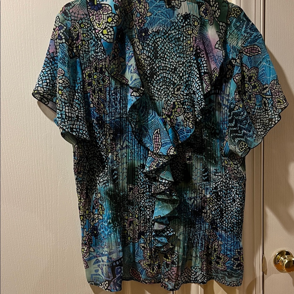 Dressbarn Blue and Purple Patterned Blouse